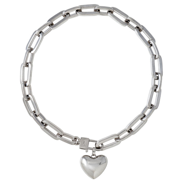 Rhodium Heart Chain Necklace