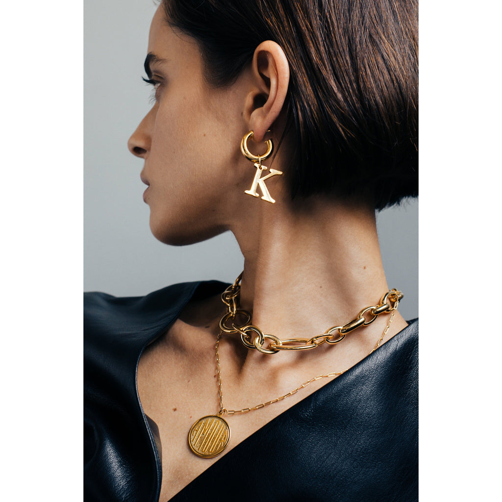 Louis Vuitton Monogram Charm Pearl Gold Hoop Earrings