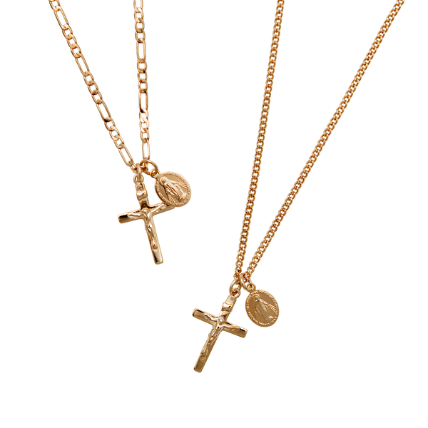 Cross and Saint Medal Charm Necklace